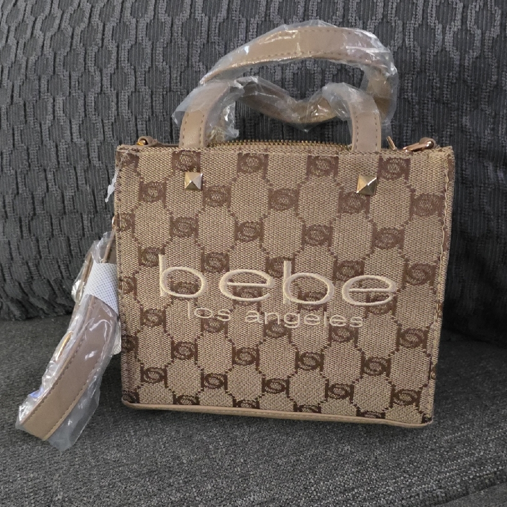 bebe Beige Brown Logo Satchel/crossbody.